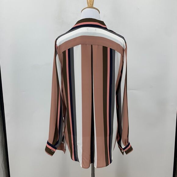 Ann Taylor Stripe Blouse Womens S Small Multi 1/2 Button Flap Pockets Loose Fit - Picture 3 of 13